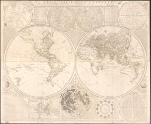 Scientia terrarum et coelorum : aneb nebesa a země astronomicky a geograficky vymezené a zobrazené : obsahující nejkurióznější a nejužitečnější podrobnosti o slunečních hvězdných a světských systémech, věrně vyjmenované a nakreslené podle t od Samuel; Kitchin Dunn