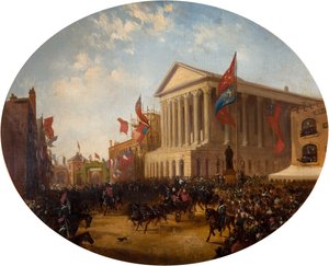 Vévoda z Cambridge opouští radnici, Birmingham, 1857.