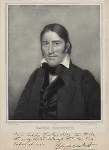 David Crockett, kolem roku 1835 (litografie na chine collé) od Samuel Osgood