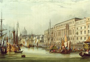 Custom House, E16, vyryl R. G. Reeve, 1828 (akvatinta)