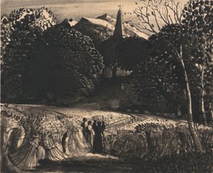 Kukuřičné pole a kostel za měsíčního svitu od Samuel Palmer
