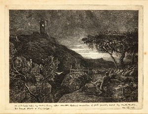 Osamělá věž (lept) od Samuel Palmer