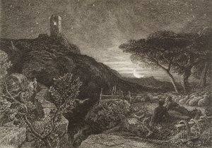 Osamělá věž, 1879 (lept) od Samuel Palmer