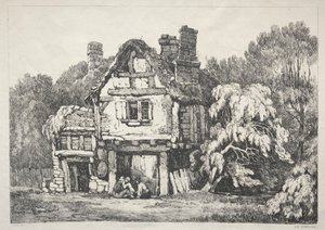 Řada starověkých budov a venkovských domků v severní Anglii: Near Ashbourne, 1821. od Samuel Prout