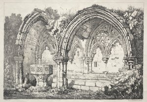 Řada starověkých budov a venkovských domků v severní Anglii: Část Kirkham Abbey, 182 od Samuel Prout