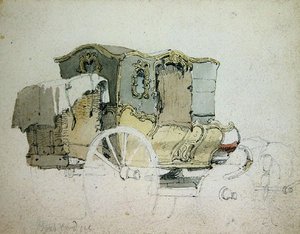 Ornamental Coach (pero, inkoust a akvarel na papíře) od Samuel Prout