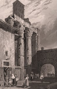 Sloupce chrámu Mars Ultor, Řím, Lazio, Itálie, ocelorytina Samuela Prouta (1783-1852), kresba, cca 15x115 cm od Samuel Prout