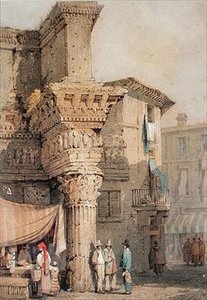 Temple of Pallas, Forum of Nerva, Řím (akvarel na papíře) od Samuel Prout