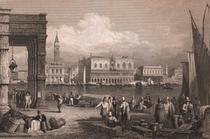 Pohled na pánev svatého Marka v Benátkách, Veneto, Itálie, ocelorytina podle kresby Samuela Prouta (1783-1852), cca 15x11,5 cm od Samuel Prout