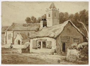 Vesnický kostel a ulice od Samuel Prout