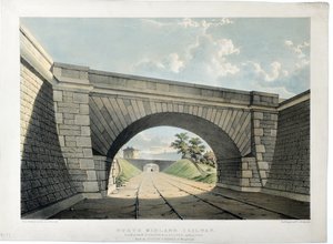North Midland železnice. Pohled na New Street Bridge atd. v Belperu, při pohledu na jih, kolem roku 1840 (ručně kolorovaná litografie na papíře) od Samuel Russell