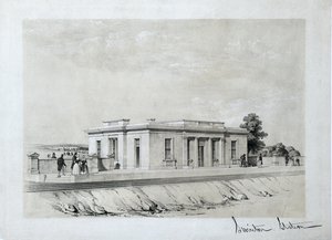 Swinton Station, c1840 (tónovaná litografie na papíře) od Samuel Russell