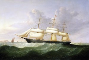 Loď "Palestine" s plnými plachtami a vlajkou Spojených států amerických, postavená v roce 1854, určená pro přepravu cestujících na transatlantické lince. od Samuel Walters