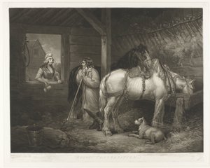 Gesprek in de stal Rustikální konverzace (název na objektu) od Samuel William Reynolds (I)