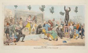 Talíř ze satirik, hospoda. 1. března 1808 (ručně kolorovaná rytina od Samuel de Wilde