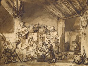 Klanění pastýřů, kolem roku 1646 (pero, štětec a tužka na papíře) od Samuel van Hoogstraten