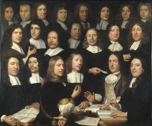 Skupinový portrét mincmistrů z Dordrechtu (Portrait de groupe des maitres et des officer de la monnaie de Dordrecht) - Peinture de Samuel Dirksz van Hoogstraten (1627-1678) - 1674 - Olej na plátně - 139,5x166 - Muzeum Dordrechts od Samuel van Hoogstraten