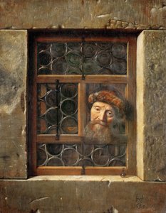Stařec v okně - Samuel Dirksz van Hoogstraten (1627-1678). olej na plátně