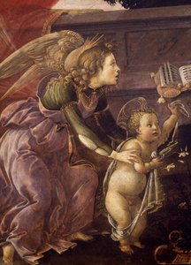 Madona a dítě se třemi anděly (Madonna del Padiglione), detail anděla s Kristem od Sandro Botticelli