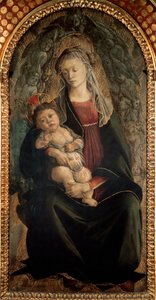 Panna a dítě ve slávě obklopené serafínskými anděly Detrempe na dřevě od Alessandra di Mariano dei Filipepi, dit Sandro Botticelli (1445-1510) 1469-1470 Rozměr.120x65 cm Florence Galerie Uffizi (Uffizi) od Sandro Botticelli