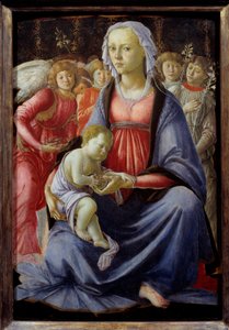 Panna a dítě obklopené pěti anděly Obraz Alessandra di Mariano dei Filipepi dit Sandro Botticelli (1445-1510) 15. století Slunce. 0,58x0,4m od Sandro Botticelli
