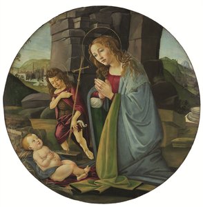 Madona klanící se dítěti s mladým svatým Janem Křtitelem (tempera a olej na desce) od Sandro (and workshop) Botticelli