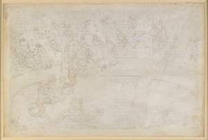 La Divina Commedia, Inferno XVII. Vergilius a Dante v sedmém kruhu pekla, 3. pás: Pachatelé násilných činů proti božskému řádu v ohnivé poušti, trest pro lichváře; sestup do hlubin na hřbetě Geryona od Sandro Botticelli