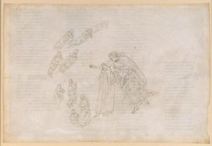 La Divina Commedia, Paradiso IV. První planetární sféra (měsíční nebe): Beatrice vysvětluje Dantemu, kde se vlastně nacházejí blažení od Sandro Botticelli