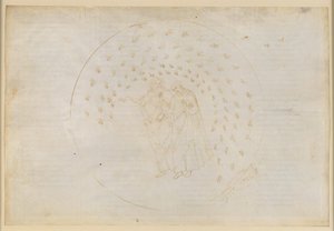 La Divina Commedia, Paradiso VIII. Třetí planetární sféra (nebe Venuše): Říše milenců; Duše Karla Martella si stěžuje na svou rodinu a vysvětluje Dantovi důvody, proč se lidé liší od Sandro Botticelli