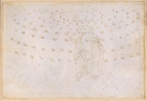 La Divina Commedia, Paradiso XXIII. Osmá sféra (nebe s pevnými hvězdami): Vize Kristova triumfu; Dante vidí Beatrice v její skutečné podobě; Mariánský tanec a dvanáct apoštolů od Sandro Botticelli