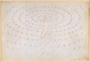 La Divina Commedia, Paradiso XXIV. Osmá sféra (nebe pevných hvězd): Beatrice prosí Petra, aby prověřil jejího žáka v pravé víře, která je první teologickou ctností; Danteho vyznání víry od Sandro Botticelli