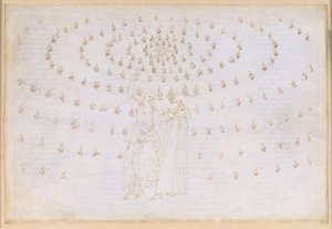 La Divina Commedia, Paradiso XXV. Osmá sféra (nebe s pevnými hvězdami): Jakub zkouší Danteho v druhé teologické ctnosti, naději; zjevení Jana Evangelisty a jeho řeč o povaze bytostí v ráji; oslepení Danteho od Sandro Botticelli