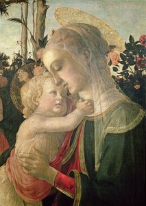 Madona s dítětem se sv. Janem Křtitelem, detail Madony s dítětem olej na panelu detail z 93886 od Sandro Botticelli