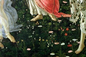 Primavera: detail květinových temper na panelu od Sandro Botticelli