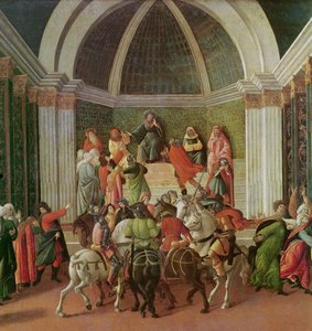 The Story of Virginia detail centra: Virginia est souzená a odsouzená k otroctví, tempera 1500-04 na panelu