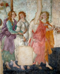 Venus and the Graces nabízí dárky mladé dívce z detailu představující Graces. Freska vily Lemmi. Obraz Sandro Botticelli od Sandro Botticelli