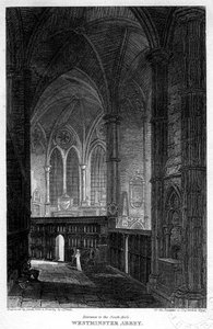 Vchod do jižní uličky, Westminster Abbey, Londýn, 1816.