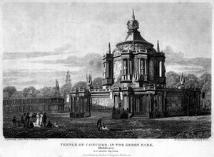 Temple of Concord, Green Park, Westminster, Londýn, 1814.