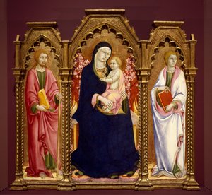 Madona s dítětem se svatými James Major a John Evangelist, oltářní obraz od Sano di Pietro