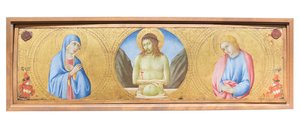 Kristus jako muž bolesti mezi Pannou Marií a svatým Janem evangelistou