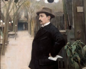 “Portrét malíře Miguela Utrilla (1862-1934) během jeho pobytu v Paříži” Detail. Obraz Santiago Rusinol y (i) Prats (1861-1931) 1891.