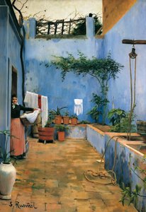 "" The Blue Court "" Obraz od Santiaga Rusinola a (i) Pratse (1861-1931) 1892 Monistrol de Montserrat. Muzeum Montserrat.