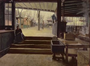 Kuchyň nebo laboratoř Moulin de la Galette, Paříž (olej na plátně) od Santiago Rusinol i Prats