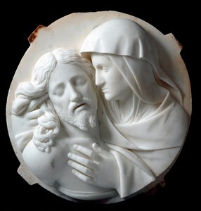 Mramorová socha Pieta od Santo Varni (1807-1885) 1863-1870. Ztlumit. 56x52x12 cm Z kolekce prince Odona di savoia. Genes, Galleria d