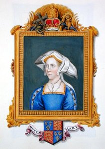Portrét Anny Boleynové nesprávně nazývané Queen Mary z „Memoirs of the Court of Queen Elizabeth“, publikované v roce 1825 (akvarel a kvaš na papíře) od Sarah Countess of Essex
