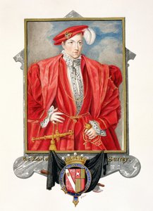 Portrét Henryho Howarda (asi 1517-47) hraběte ze Surrey z knihy "Memoirs of the Court of Queen Elizabeth", vydané v roce 1825 (kvaš a čb na papíře)