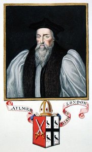 Portrét Johna Aylmera (1521-94), biskupa londýnského, z knihy "Memoirs of the Court of Queen Elizabeth", vydané v roce 1825 (akvarel a kvaš na papíře)