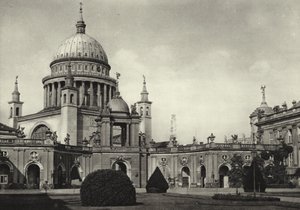 Postupim, městský palác, pohled na Nikolaikirche; Městský palác, Pohled na svatého Mikuláše (č/b foto) od Sasha Stone