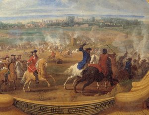 Akce prince Ludvíka II. z Bourbon Conde (Bourbon-Conde) známého jako Grand Conde (1621-1686), bitva u Brie Comte Robert (Brie-Comte-Robert) Detailní malba od Spasitele Le Conte (Leconte, Le Comte, Lecomte ) (1659-1694)