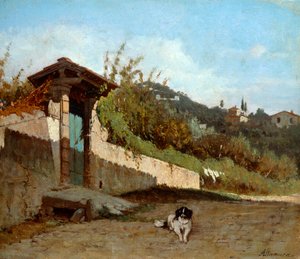 Portico toskánské vily, Francesco Saverio Altamura (1826-1897), olej na plátně, 23x27 cm.